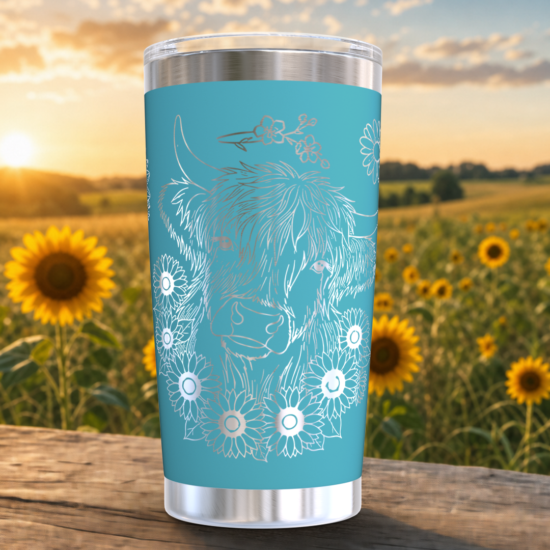 Highland Cow with Sunflowers 20oz Tumbler