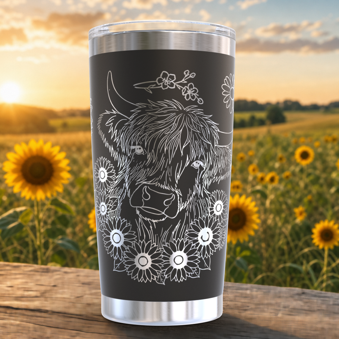 Highland Cow with Sunflowers 20oz Tumbler