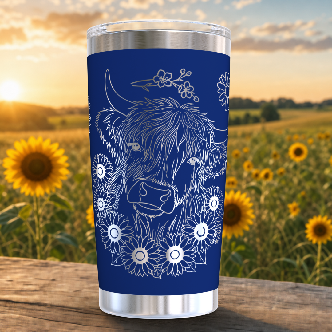 Highland Cow with Sunflowers 20oz Tumbler