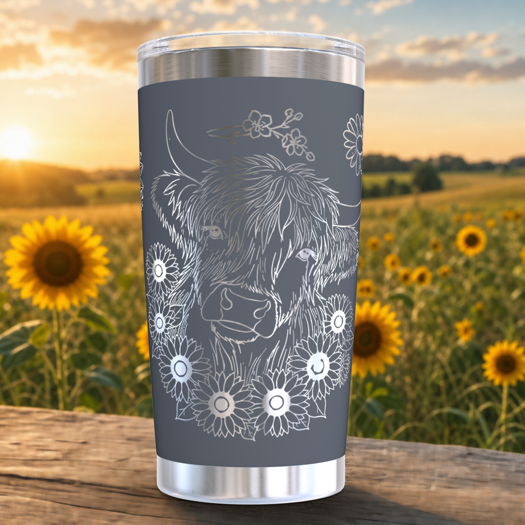 Highland Cow with Sunflowers 20oz Tumbler