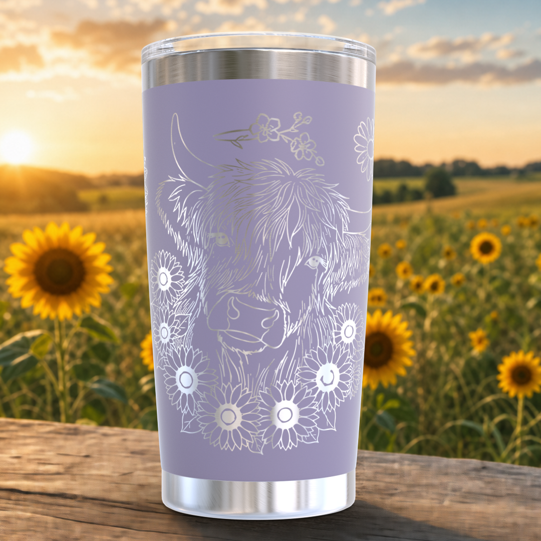 Highland Cow with Sunflowers 20oz Tumbler