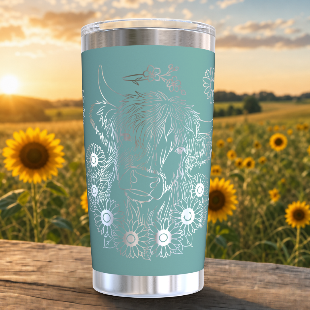 Highland Cow with Sunflowers 20oz Tumbler