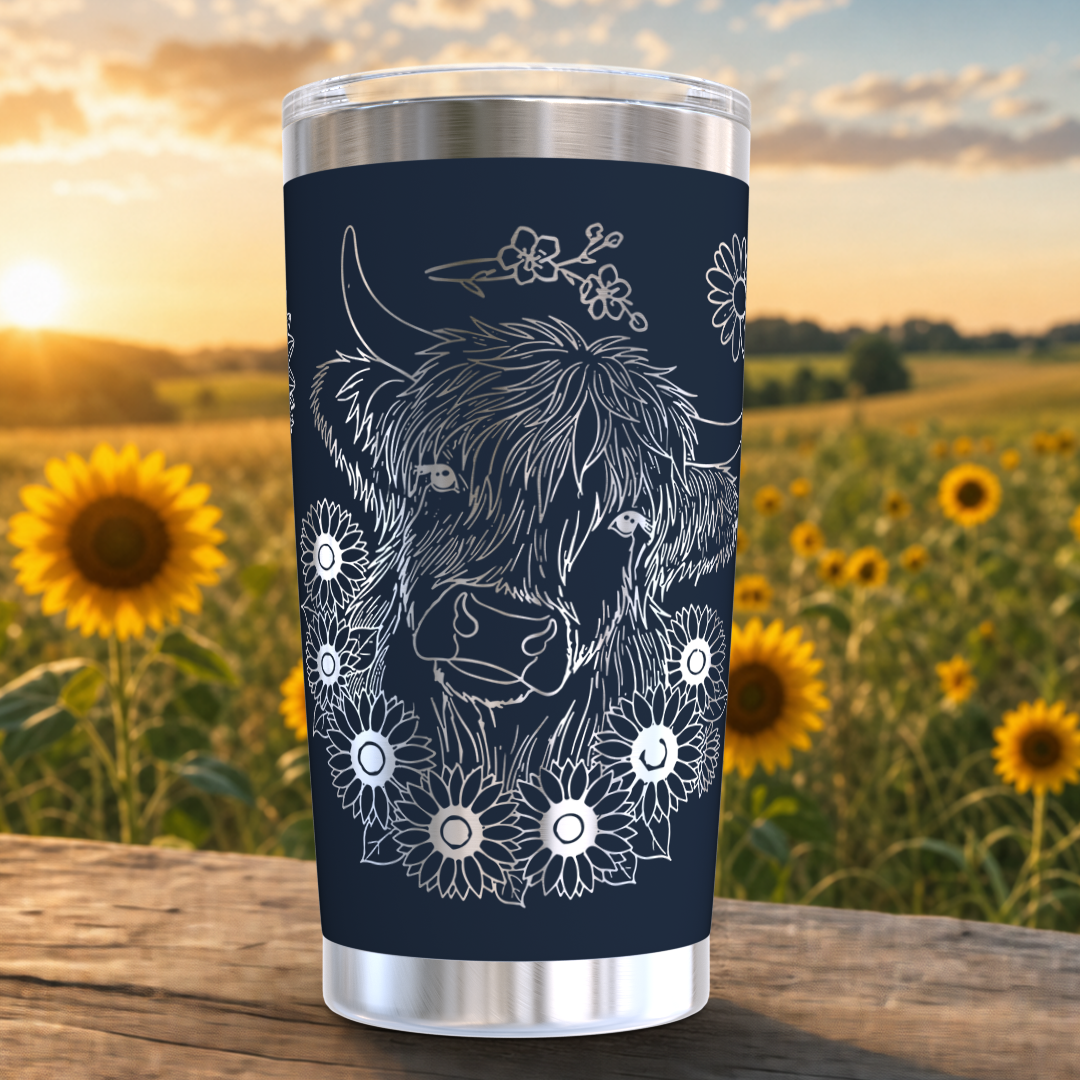 Highland Cow with Sunflowers 20oz Tumbler