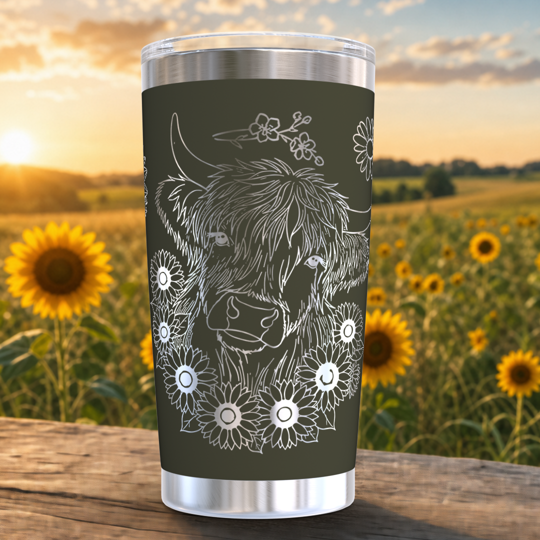 Highland Cow with Sunflowers 20oz Tumbler