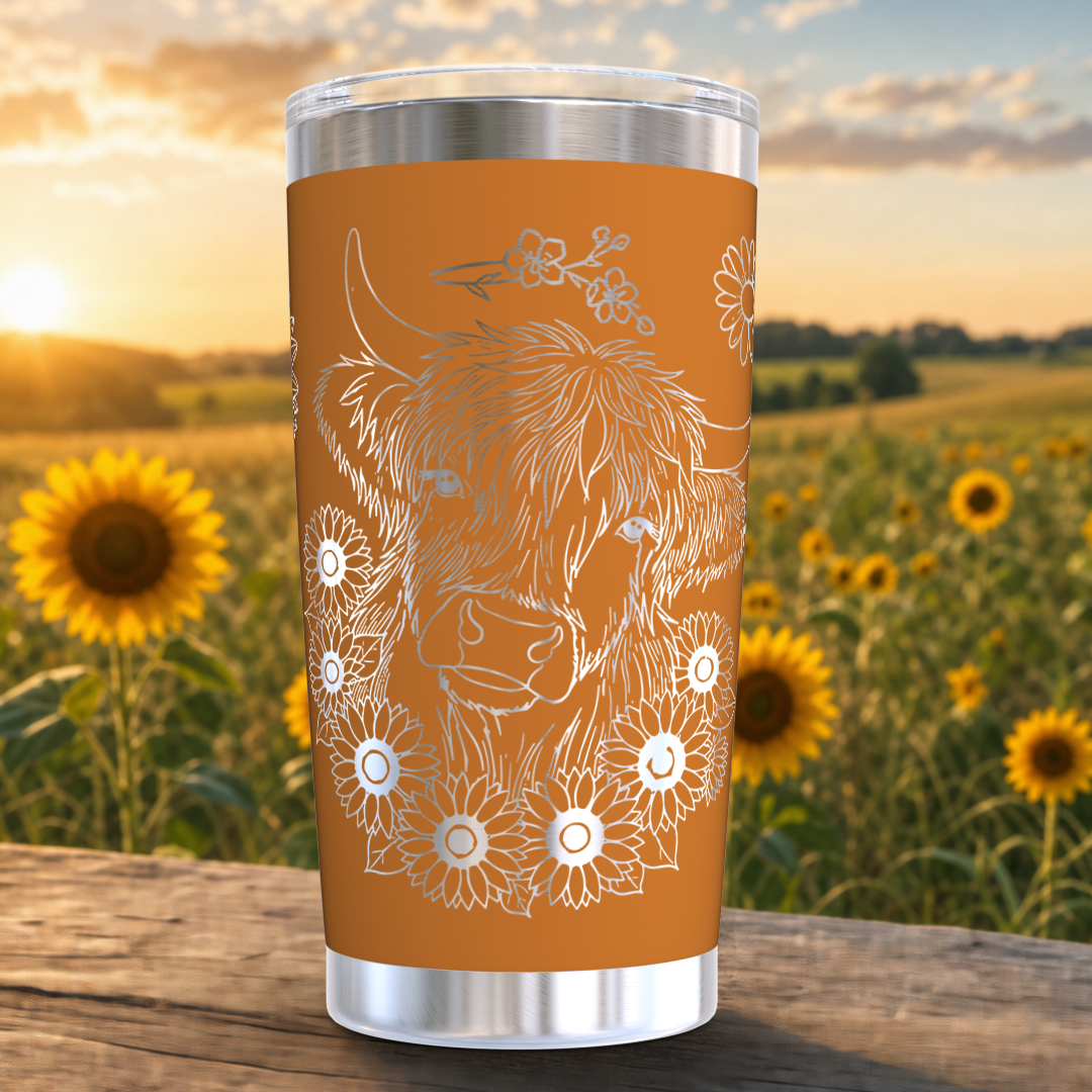 Highland Cow with Sunflowers 20oz Tumbler