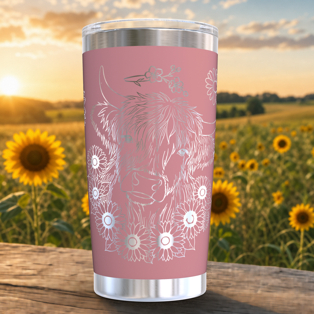 Highland Cow with Sunflowers 20oz Tumbler