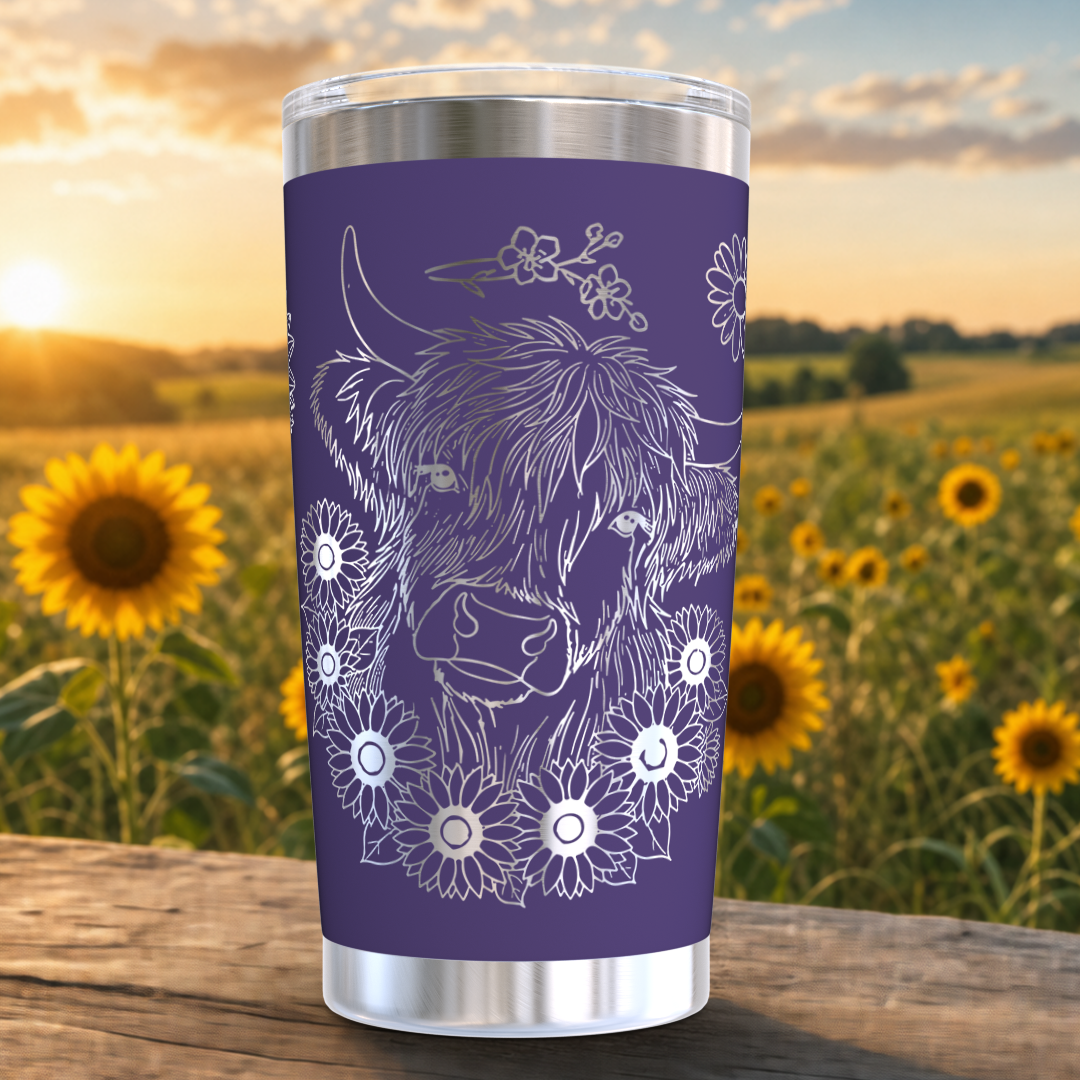 Highland Cow with Sunflowers 20oz Tumbler