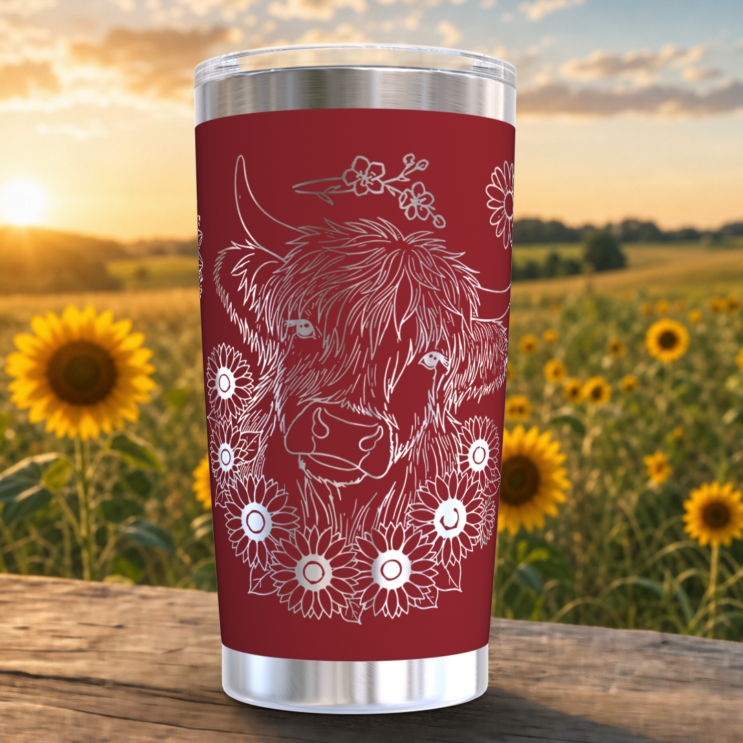 Highland Cow with Sunflowers 20oz Tumbler