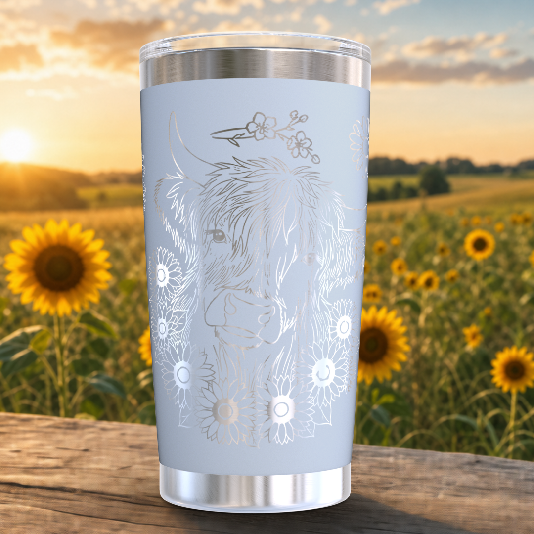 Highland Cow with Sunflowers 20oz Tumbler