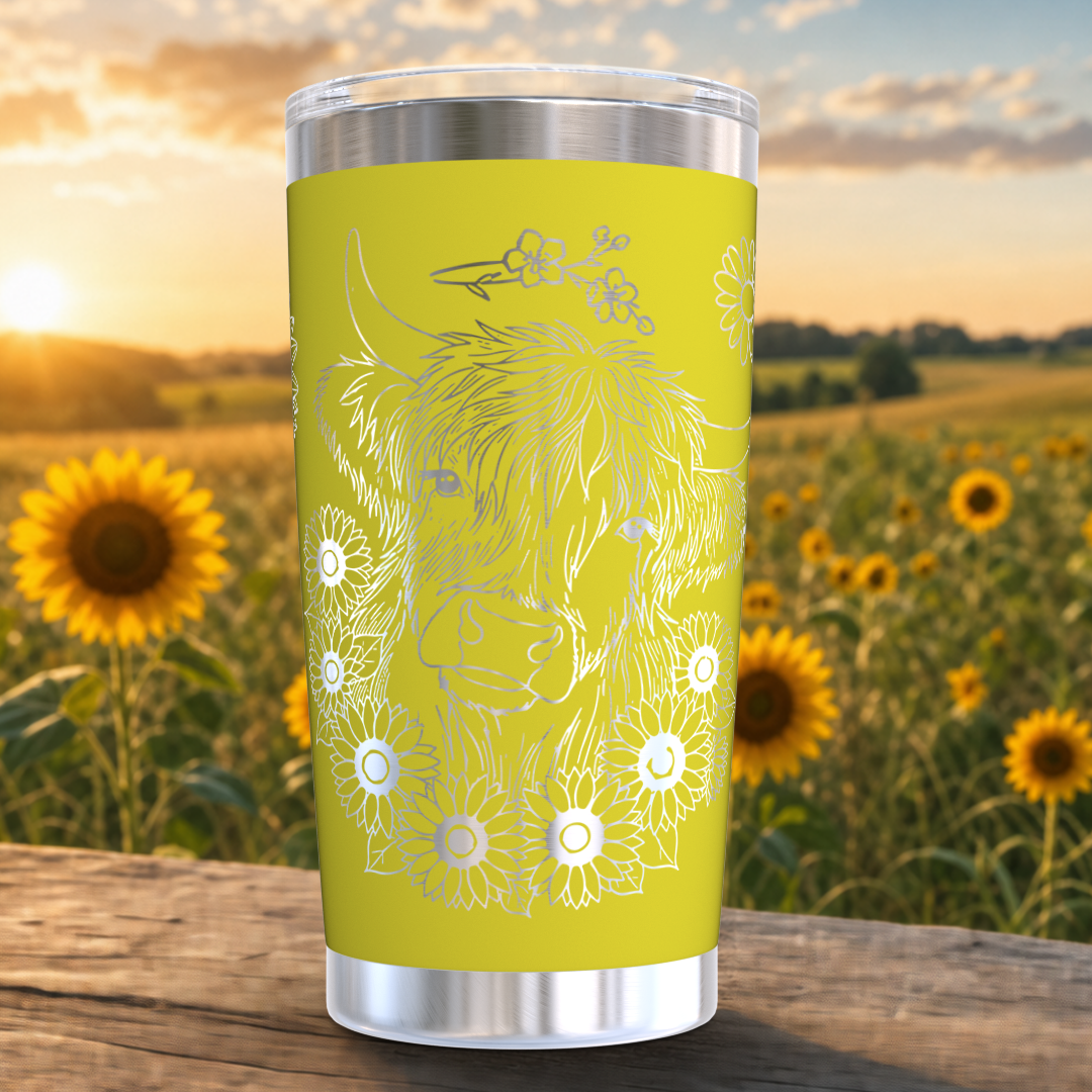 Highland Cow with Sunflowers 20oz Tumbler