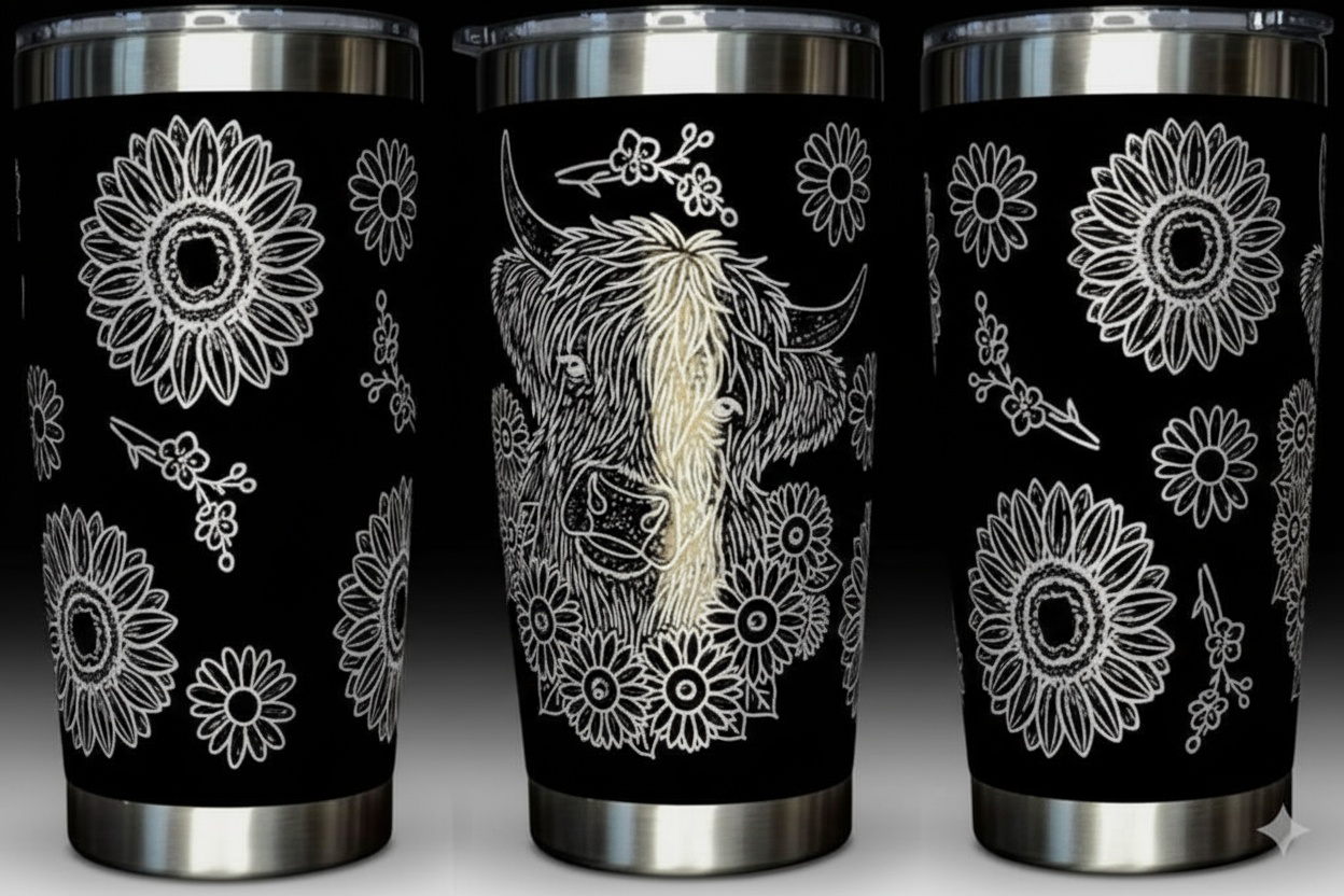 Highland Cow with Sunflowers 20oz. Tumbler