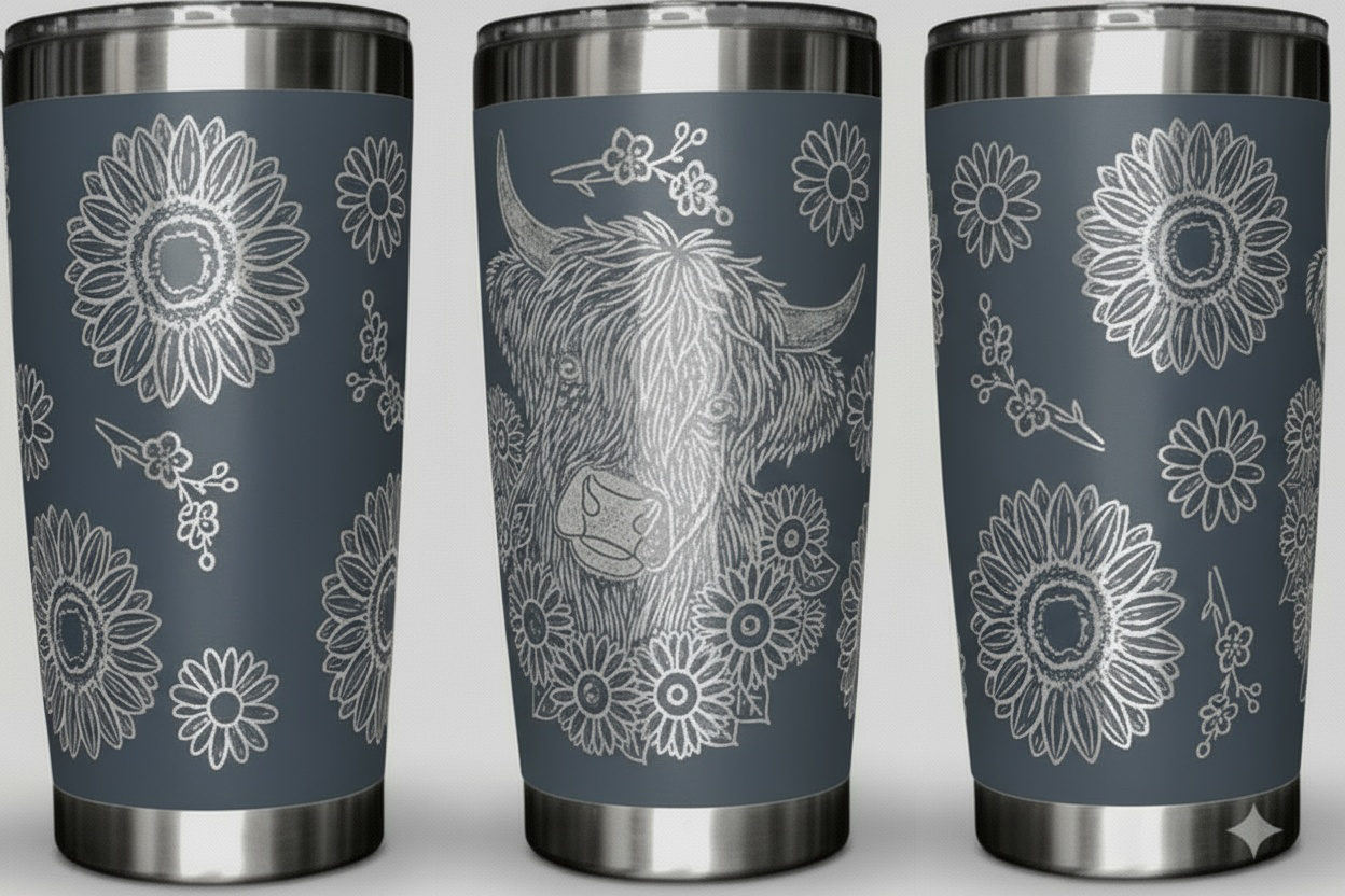 Highland Cow with Sunflowers 20oz. Tumbler