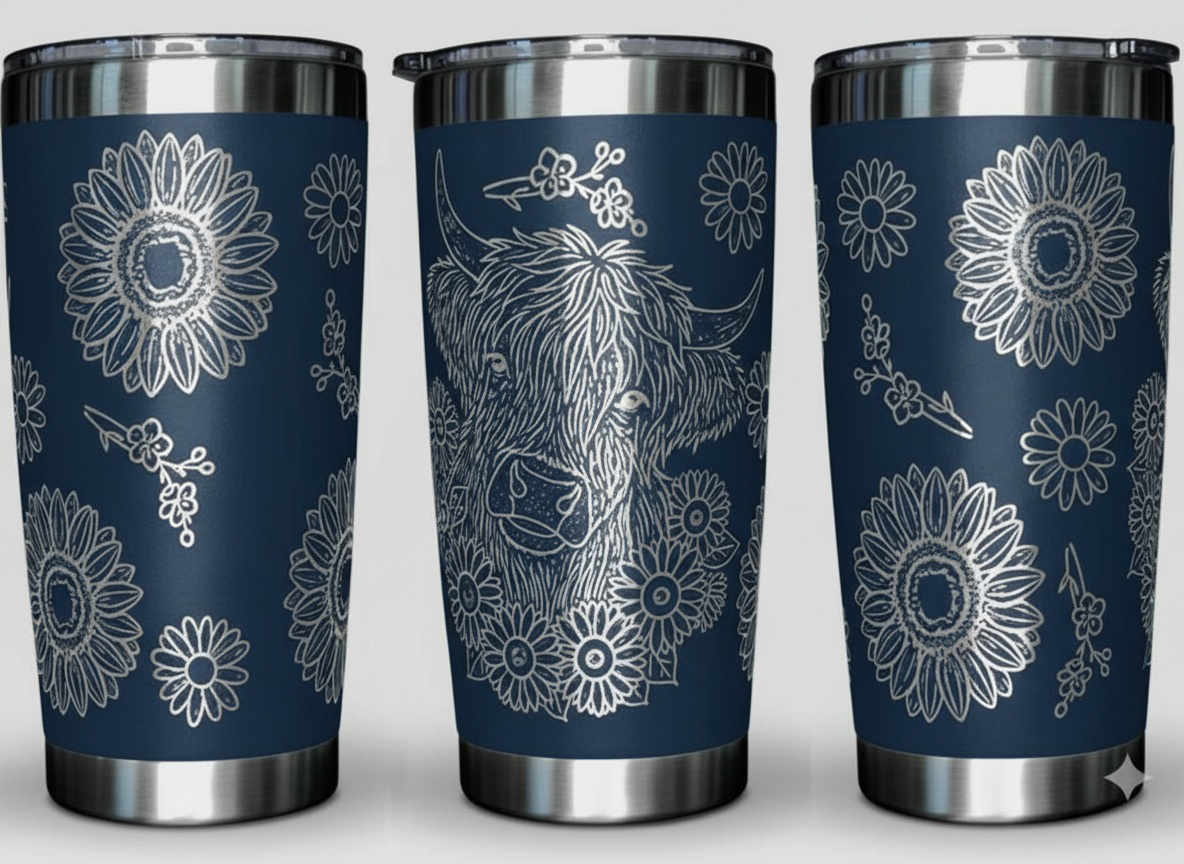 Highland Cow with Sunflowers 20oz. Tumbler