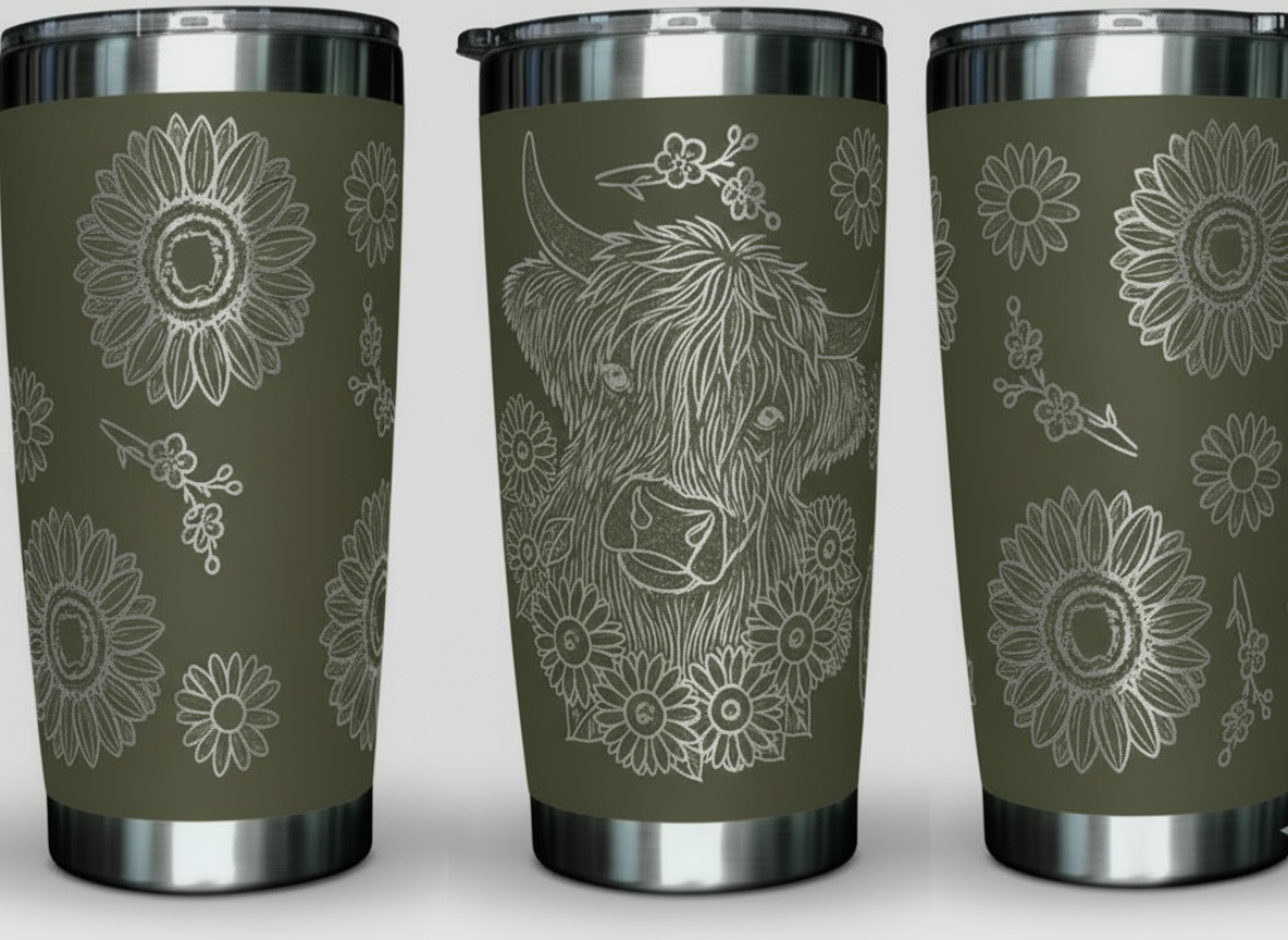 Highland Cow with Sunflowers 20oz. Tumbler
