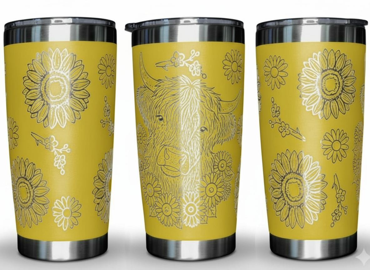 Highland Cow with Sunflowers 20oz. Tumbler