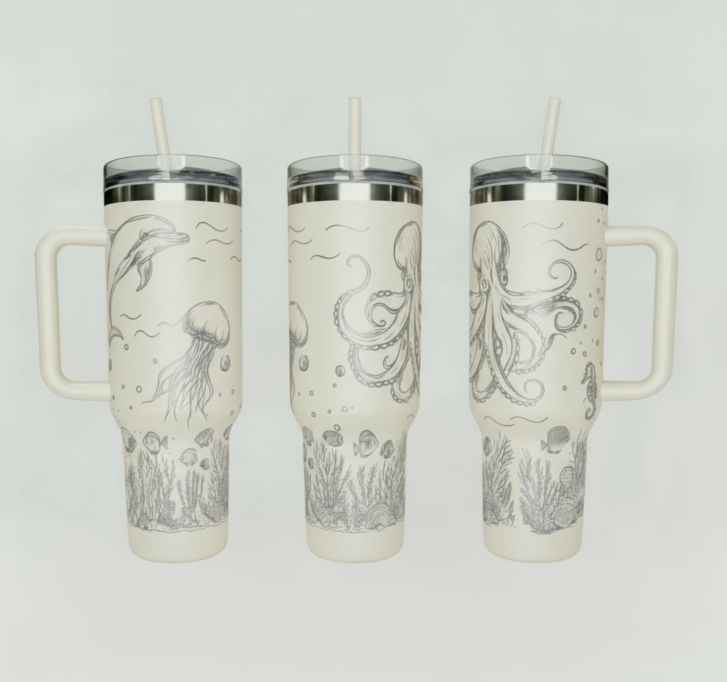 Underwater Dolphin and Octopus 40oz Tumbler