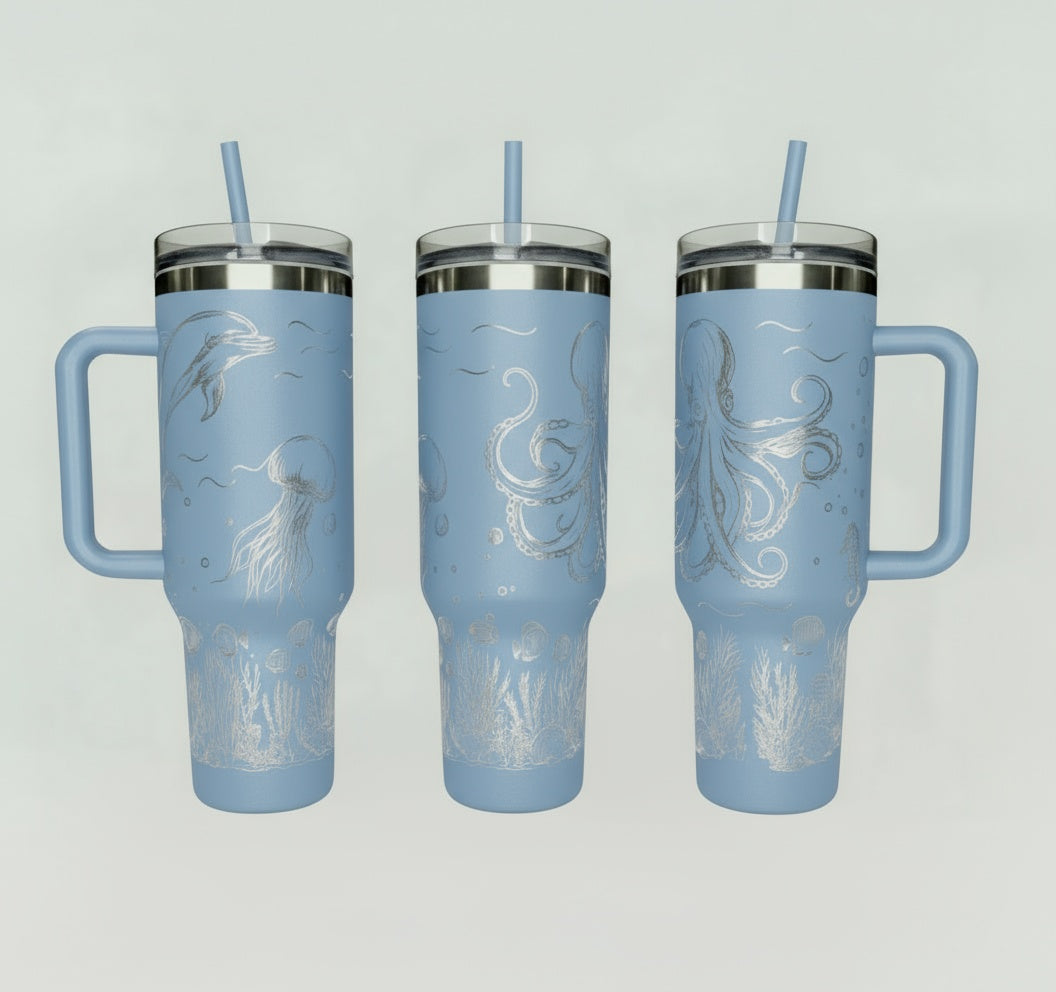 Underwater Dolphin and Octopus 40oz Tumbler