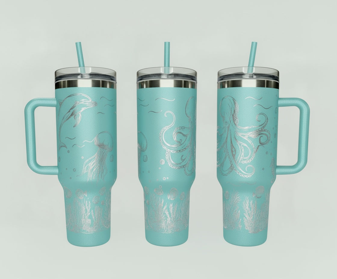 Underwater Dolphin and Octopus 40oz Tumbler